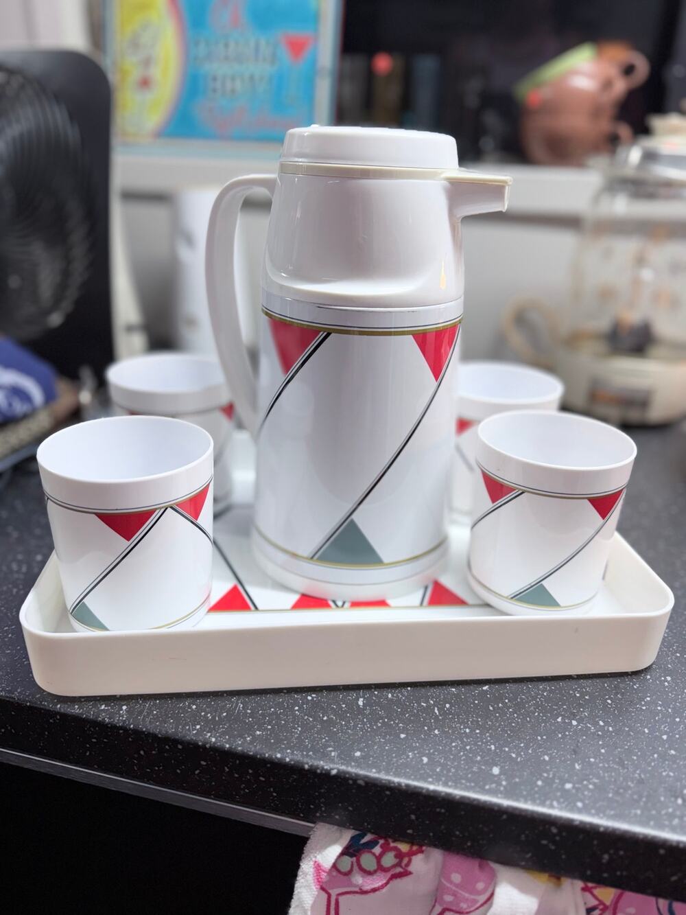 Vintage Phoenix Thermal Carafe 4 Cups Tray Memphis Geometric 1980s Taiwan